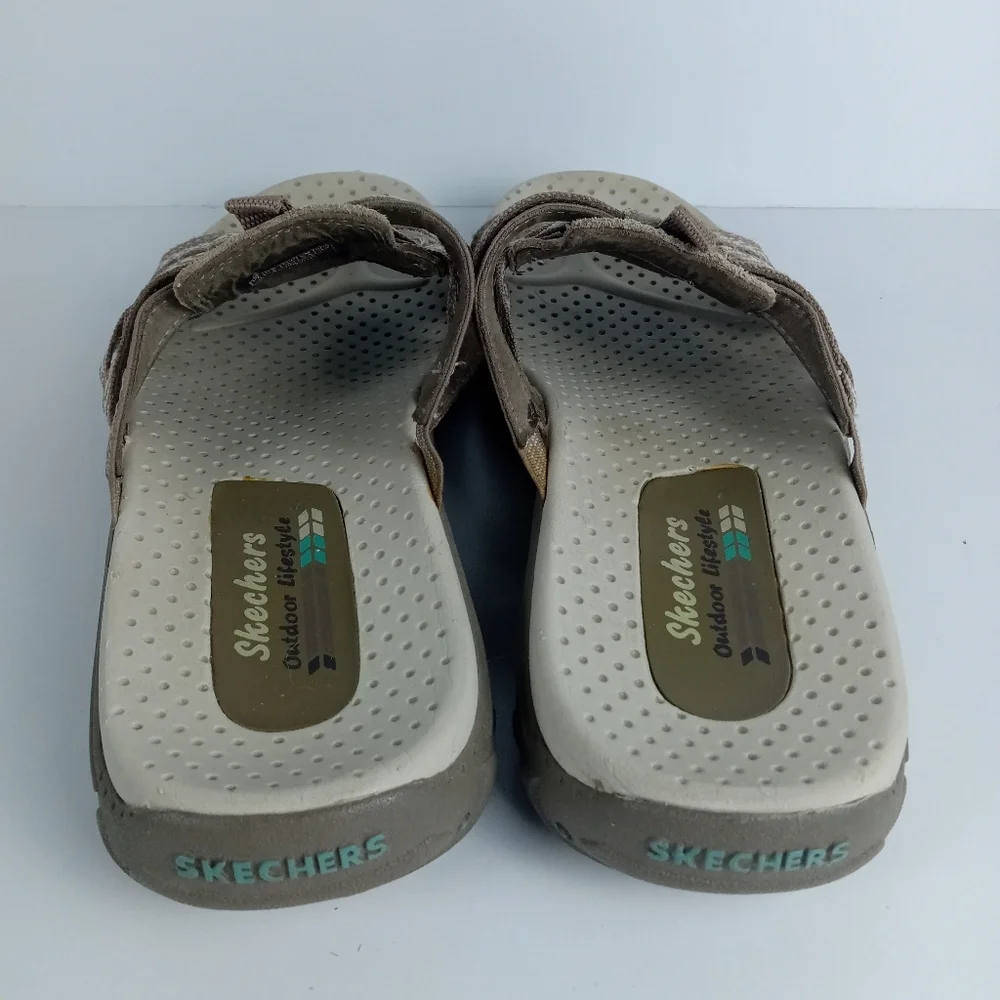 Skechers Reggae Repetition Slides Womens 7 Beige Taupe Slip On Athletic Sandals